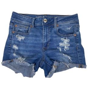 American Eagle Hi-Rise Shortie Jean Shorts Blue